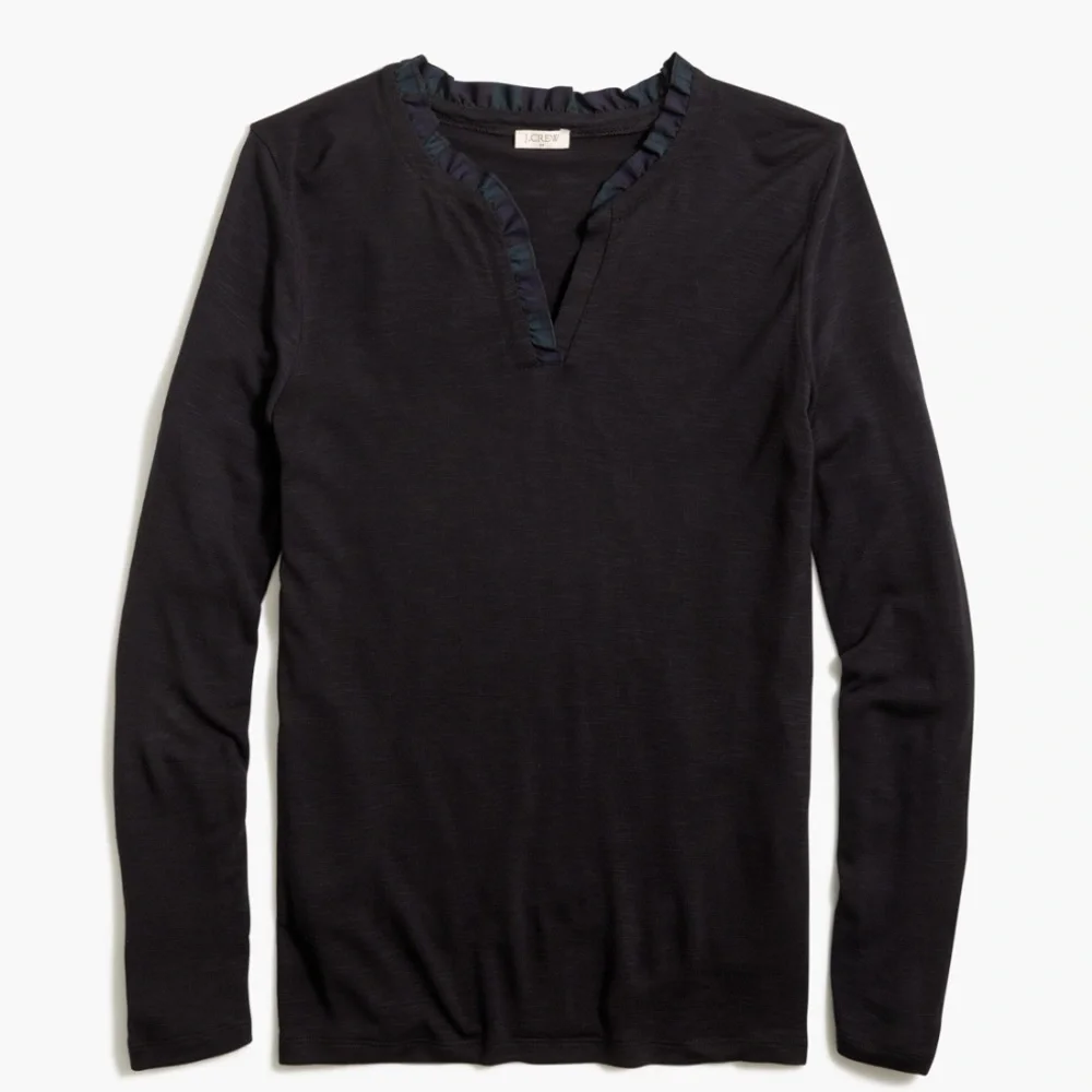 J. Crew NWT❗️Tartan Ruffle Split Neck Top